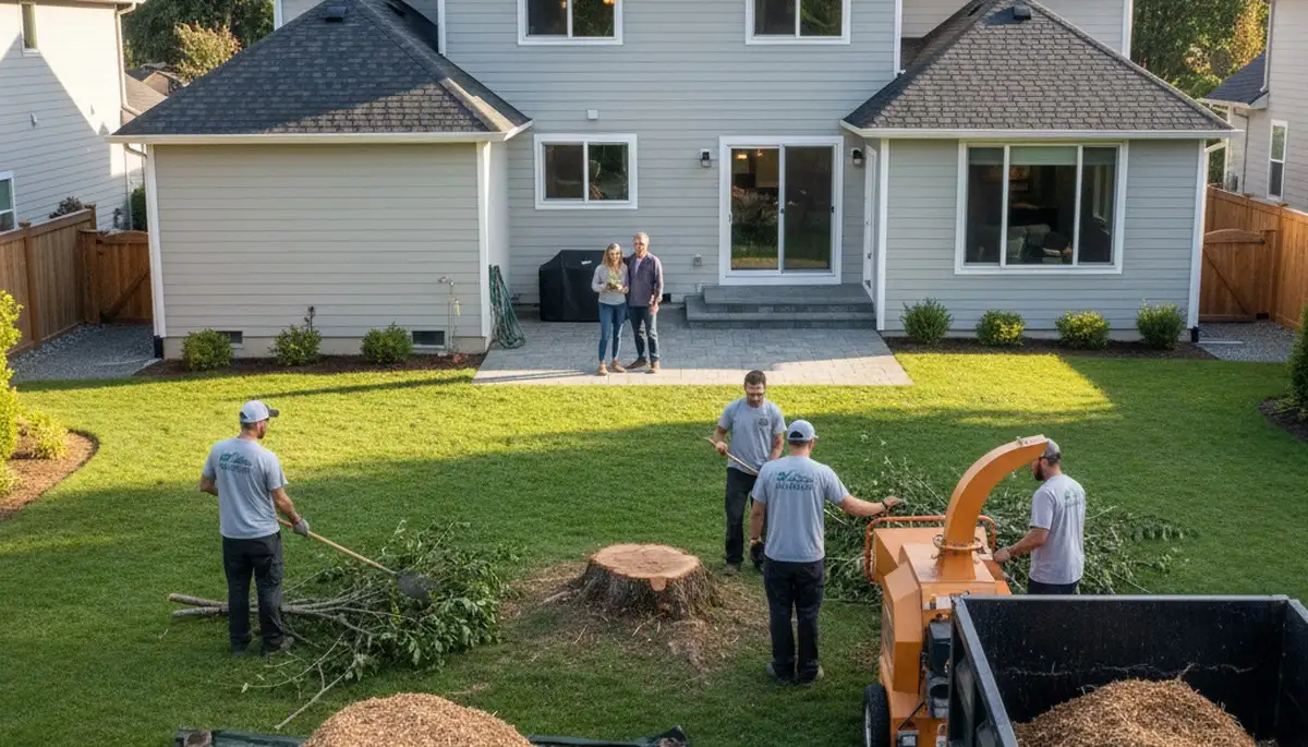 Completed tree removal and yard restoration by professional crew in Bellevue, NE