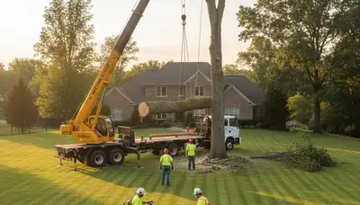 Professional lawn and tree service crew working in Bellevue, NE yard for Chop Chop Tree