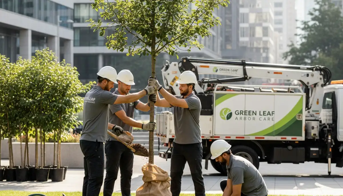 Arborist planting new tree in Bellevue, NE yard for Chop Chop Tree professional tree service