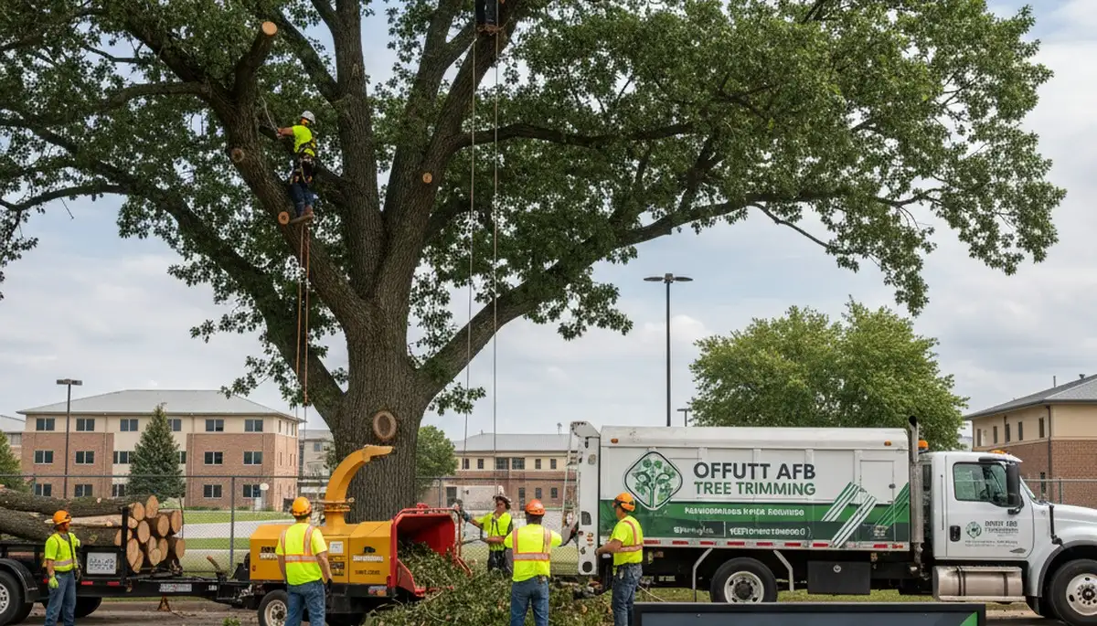 Professional tree removal service in Bellevue NE safely cutting large oak branches