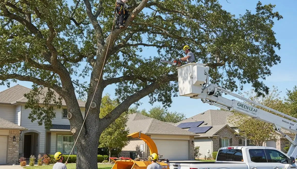Arborist trimming overgrown branches in Bellevue, NE for professional tree pruning service